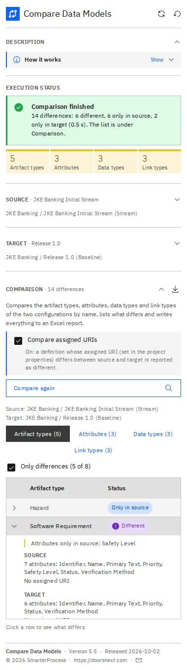 Compare Data Models in IBM DOORS Next