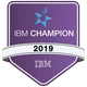 شارة IBM Champion 2019: مربع بنفسجي يحمل شعار IBM وعبارة IBM Champion 2019، تُمنح ضمن برنامج IBM Champion