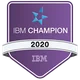 شارة IBM Champion 2020: مربع بنفسجي يحمل شعار IBM وعبارة IBM Champion 2020، تُمنح ضمن برنامج IBM Champion