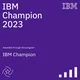 شارة IBM Champion 2023: مربع بنفسجي يحمل شعار IBM وعبارة IBM Champion 2023، تُمنح ضمن برنامج IBM Champion
