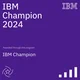 شارة IBM Champion 2024: مربع بنفسجي يحمل شعار IBM وعبارة IBM Champion 2024، تُمنح ضمن برنامج IBM Champion