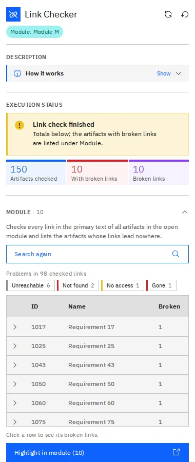 Link Checker in IBM DOORS Next