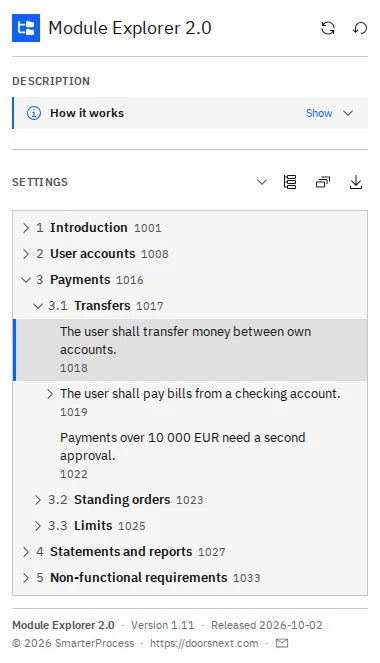 Module Explorer 2.0 in IBM DOORS Next