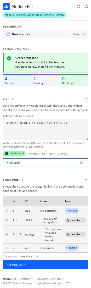 Module Fill in IBM DOORS Next