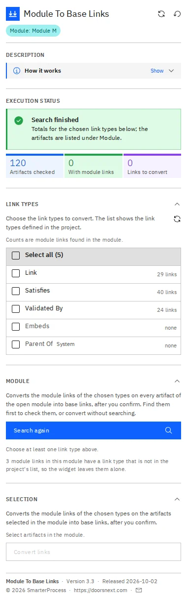 Module To Base Links in IBM DOORS Next