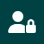 أيقونة Permissions Comparison: مستخدم أبيض مع قفل على مربع أخضر مزرق داكن
