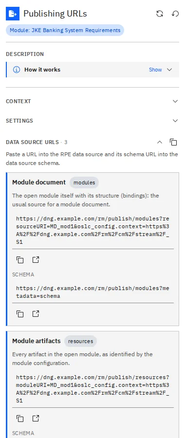 Publishing URLs in IBM DOORS Next
