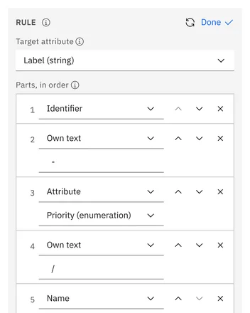 Die geöffnete Regel: Label aus Identifier, Priority und Name mit Trennzeichen, darunter die resultierende Formel
