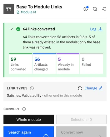 Links converted: the numbers of the run with the Log, no base links of the chosen types left