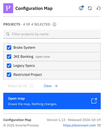 Scegliere i progetti da mappare nel widget, poi fare clic su Open map