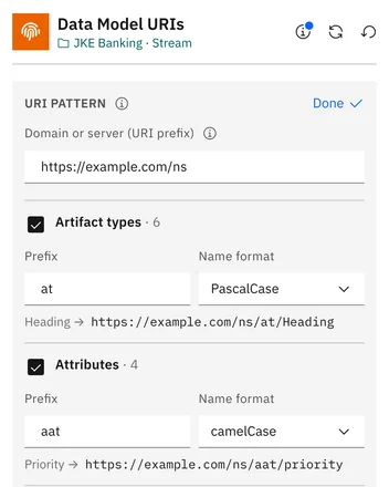 Your domain, plus a prefix and a name format per group, with a live example for each