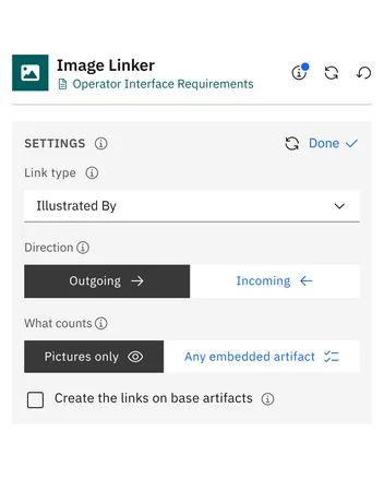 Settings: link type Illustrated By, outgoing, pictures only