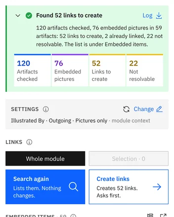 Search finished: 52 links to create, each artifact with its embedded pictures