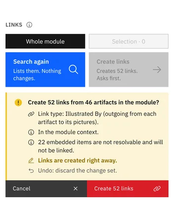 Confirmation before the links are created, with the items left out