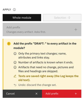 The confirmation says exactly what will be written in the whole module