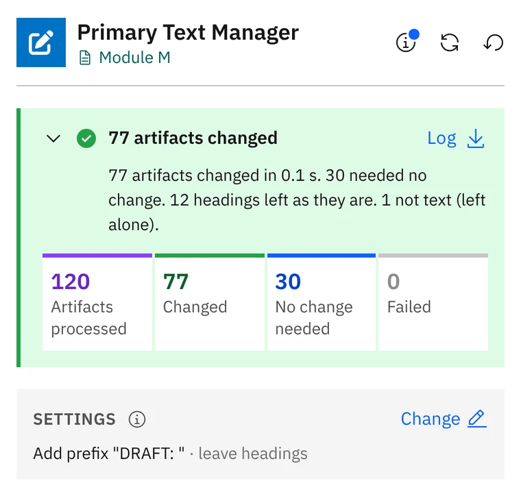 Prefix added to 77 artifacts; 30 needed no change, headings left alone