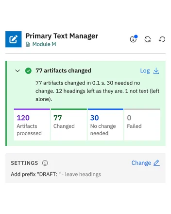 Prefix added to 77 artifacts; 30 needed no change, headings left alone