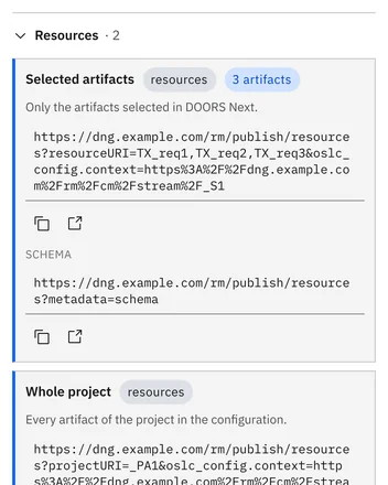 Adres URL tylko dla artefaktów zaznaczonych w DOORS Next